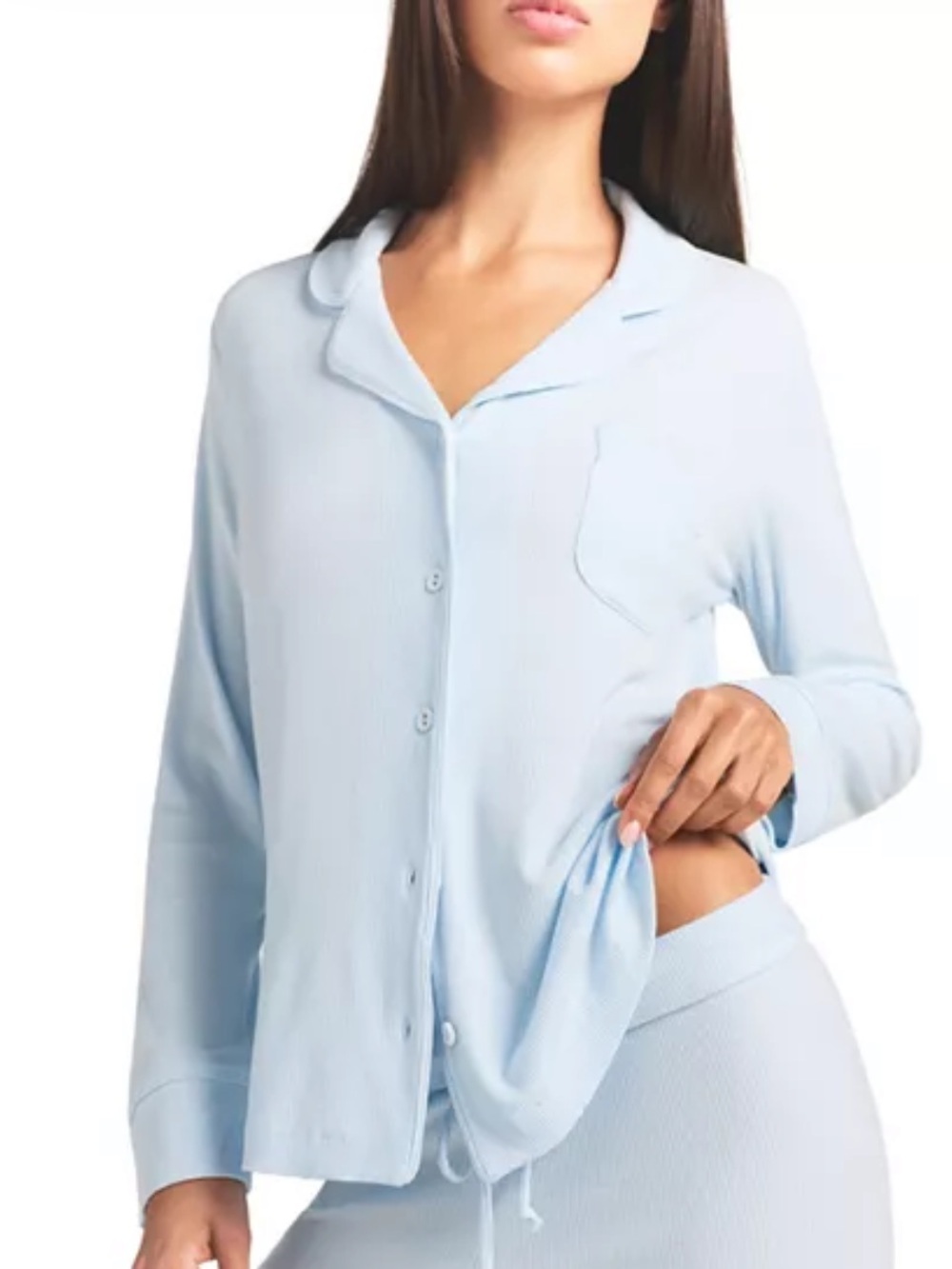 Skims Soft Lounge Rib Sleep Long Sleeve Pajama Shirt Top Celeste Blue XL New NWT